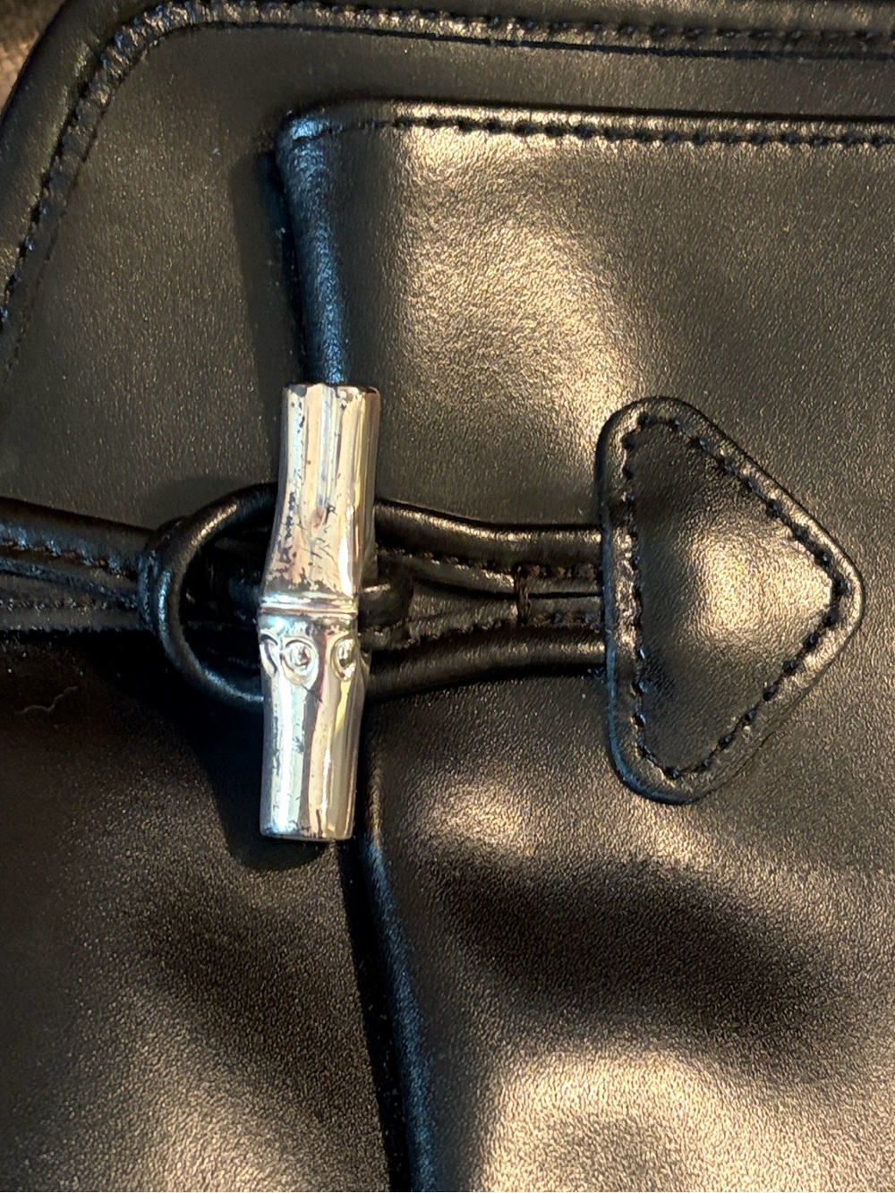 Longchamp Le Roseau Bag Shoulder Crossbody Bucket Black Leather Bag Vintage - Picture 15 of 16